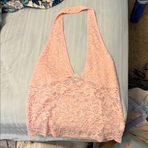 Amazon Women's Pink Lace Halter Crop Top